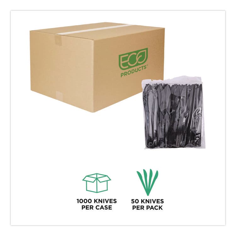 ECO-PRODUCTS,INC. 100% Recycled Content Cutlery, Knife, Plastic, Black, 50/Pack, 20 Packs/Carton (ECOEPS111) thumbnail 4