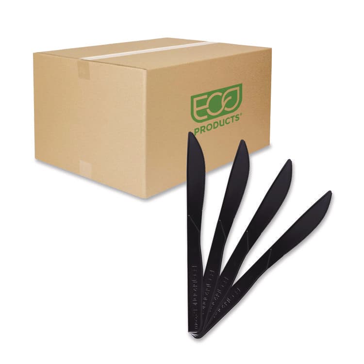 ECO-PRODUCTS,INC. 100% Recycled Content Cutlery, Knife, Plastic, Black, 50/Pack, 20 Packs/Carton (ECOEPS111)