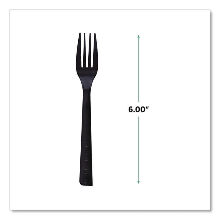 ECO-PRODUCTS,INC. 100% Recycled Content Cutlery, Fork, Plastic, Black, 50/Pack, 20 Packs/Carton (ECOEPS112) thumbnail 2