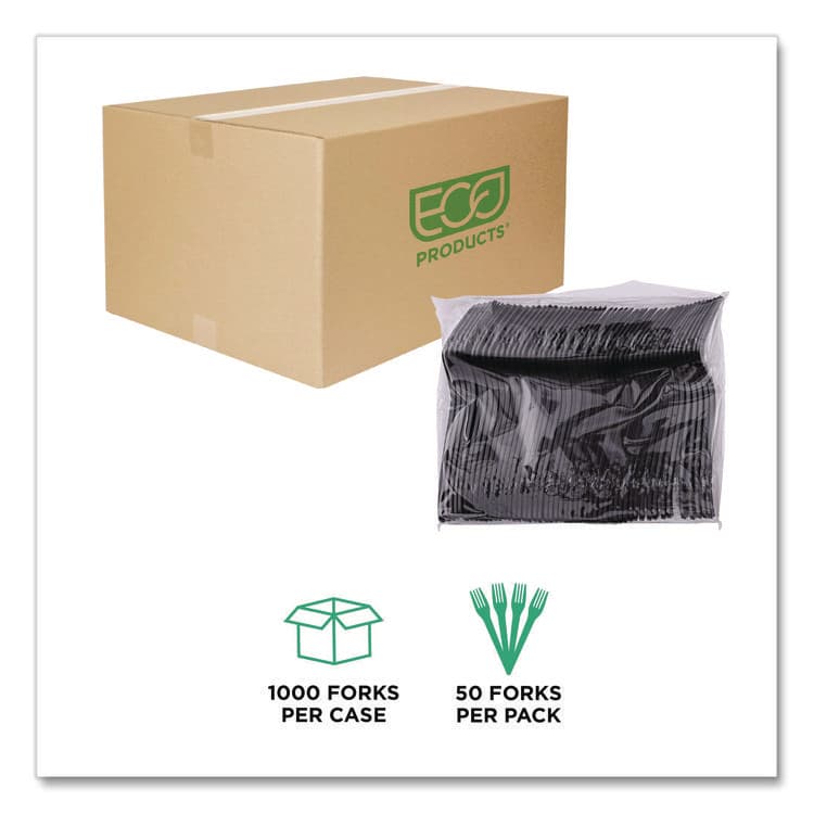 ECO-PRODUCTS,INC. 100% Recycled Content Cutlery, Fork, Plastic, Black, 50/Pack, 20 Packs/Carton (ECOEPS112) thumbnail 4