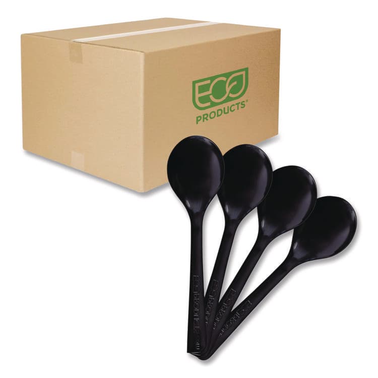 ECO-PRODUCTS,INC. 100% Recycled Content Cutlery, Soup Spoon, Plastic, Black, 50/Pack, 20 Packs/Carton (ECOEPS114)
