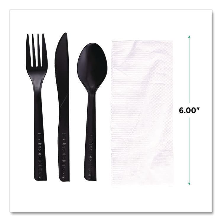 ECO-PRODUCTS,INC. 100% Recycled Content Cutlery Kit, Heavyweight Fork/Knife/Soup Spoon/Spoon, Plastic, Black, 250/Carton (ECOEPS115) thumbnail 2
