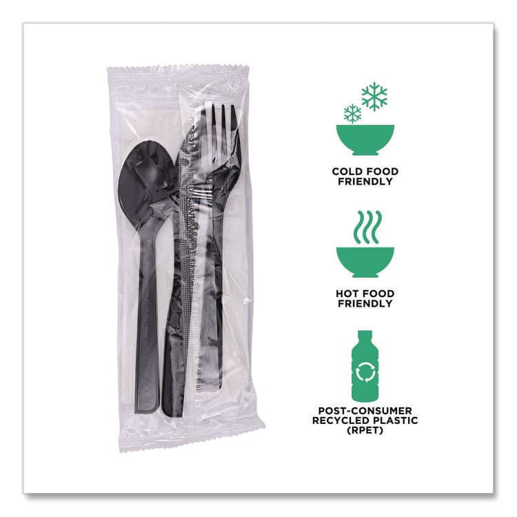 ECO-PRODUCTS,INC. 100% Recycled Content Cutlery Kit, Heavyweight Fork/Knife/Soup Spoon/Spoon, Plastic, Black, 250/Carton (ECOEPS115) thumbnail 3