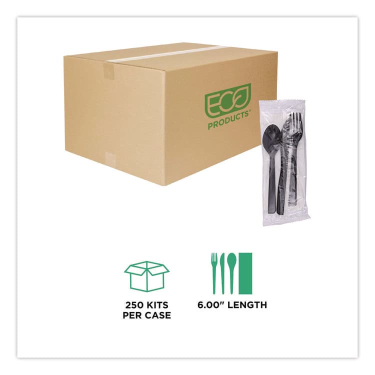ECO-PRODUCTS,INC. 100% Recycled Content Cutlery Kit, Heavyweight Fork/Knife/Soup Spoon/Spoon, Plastic, Black, 250/Carton (ECOEPS115) thumbnail 4