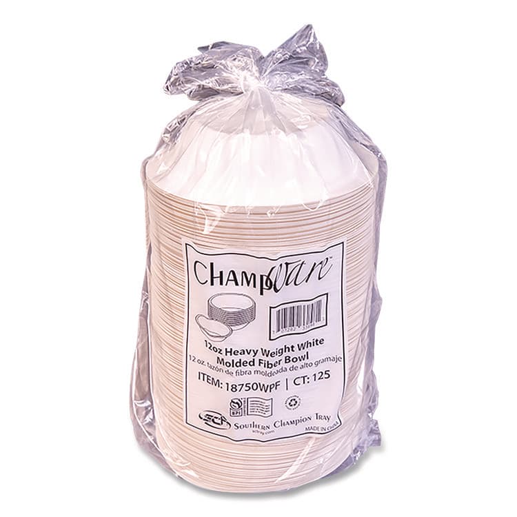 SOUTHERN CHAMPION TRAY ChampWare Molded Fiber Tableware, Bowl, 12 oz, White, 125/Sleeve, 8 Sleeves/Carton (SCH18750WPF) thumbnail 4
