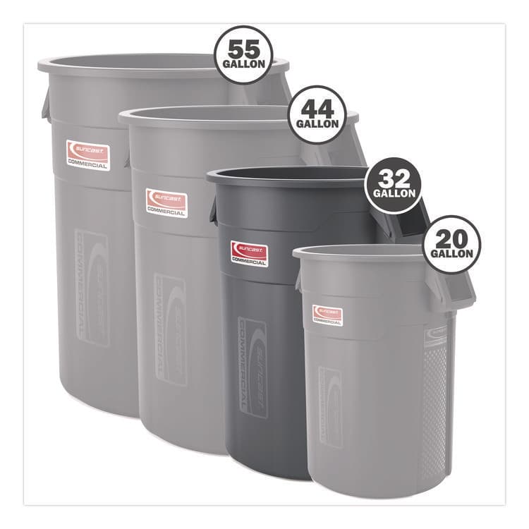 SUNCAST CORPORATION Injection Molded Utility Trash Can, 32 gal, Plastic/Resin, Gray (SUATCU32) thumbnail 2