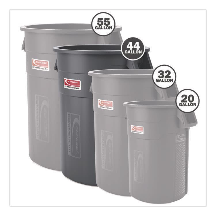 SUNCAST CORPORATION Injection Molded Utility Trash Can, 44 gal, Plastic/Resin, Gray (SUATCU44) thumbnail 2