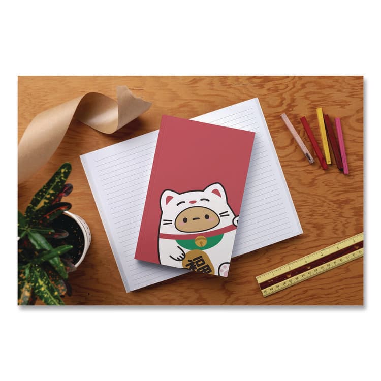 DENIK Smoko Tayto Lucky Cat Layflat Notebook, 1-Subject, Medium/College Rule, Red/White/Brown Cover, (72) 8 x 5 Sheets (DNKLFC1885L) thumbnail 2