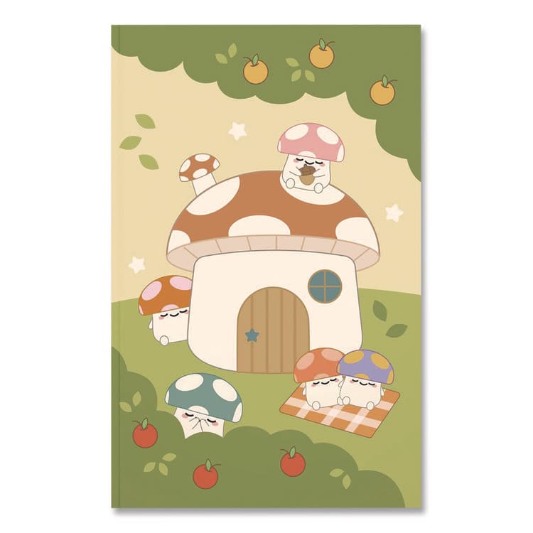 DENIK Smoko Mushroom Garden Layflat Notebook, 1-Subject, Medium/College Rule, Green/Tan/Red Cover, (72) 8 x 5 Sheets (DNKLFC1888L)