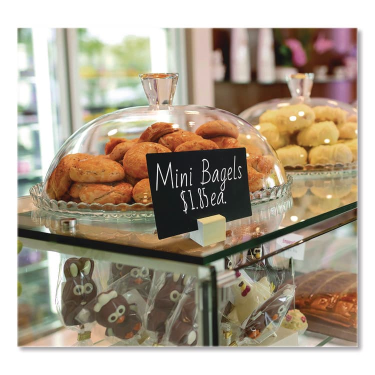 EXCELLO GLOBAL PRODUCTS Tabletop Chalkboard Tag, Black Surface, Teak Wood Holder, 3 x 4, 6/Pack (EXOEGPHD0508S) thumbnail 3