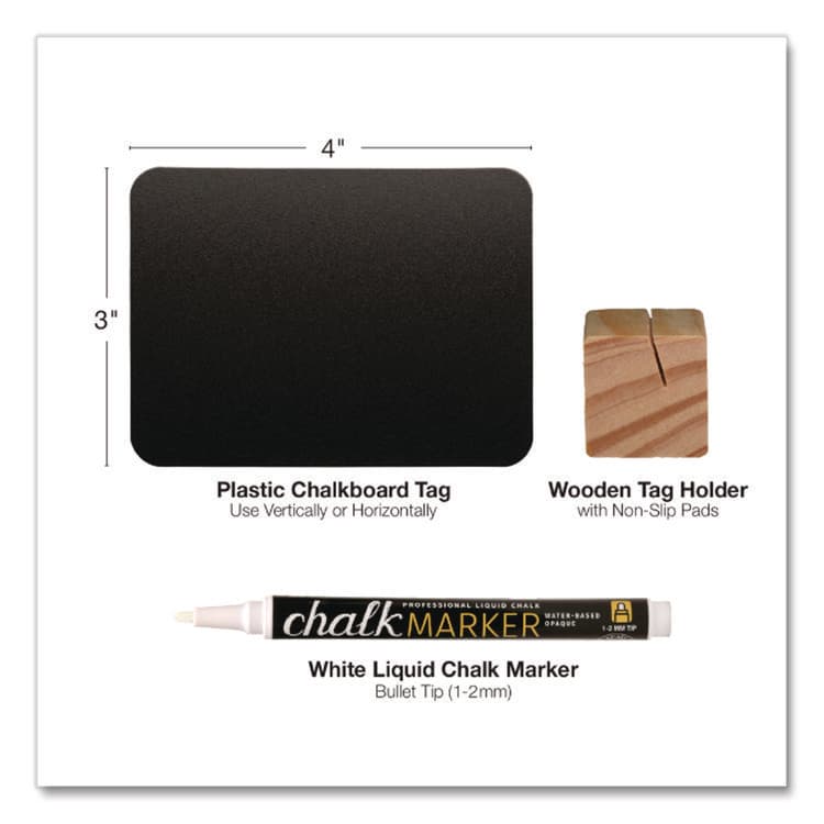 EXCELLO GLOBAL PRODUCTS Tabletop Chalkboard Tag, Black Surface, Teak Wood Holder, 3 x 4, 6/Pack (EXOEGPHD0508S) thumbnail 4