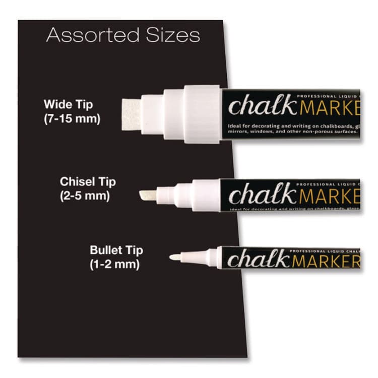 EXCELLO GLOBAL PRODUCTS Liquid Chalk Markers, Assorted Tip Sizes and Types, White, 3/Pack (EXOEGPHD0511S) thumbnail 4