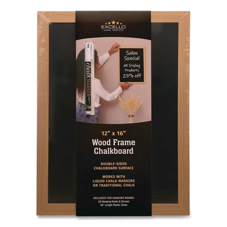 EXCELLO GLOBAL PRODUCTS Chalkboard Sign, Black Surface, Brown Frame, 12 x 16 (EXOEGPHD0514S)