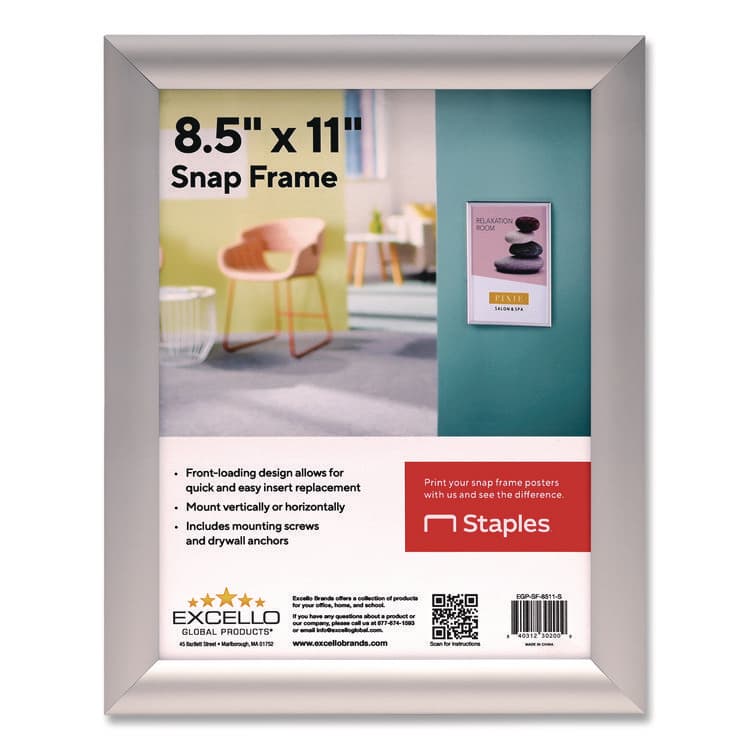 EXCELLO GLOBAL PRODUCTS Poster Holder, Aluminum, 8.5 x 11, Silver (EXOEGPSF8511S)
