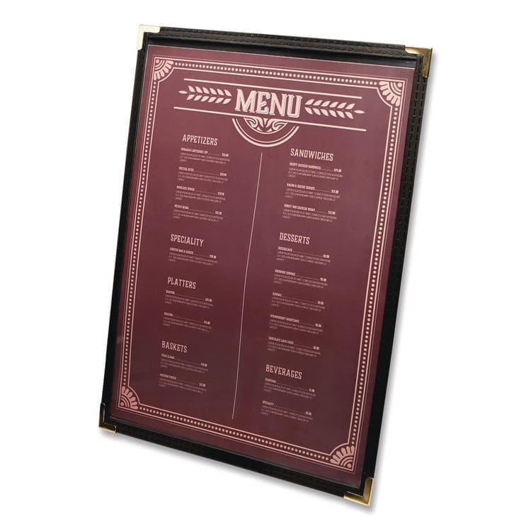 EXCELLO GLOBAL PRODUCTS Menu Holder For 8.5 x 11 Menus, Portrait Orientation, 2-View, 9.3 x 12 Holder, Clear/Black/Silver, 10/Pack (EXOSPLSMENU2) thumbnail 2