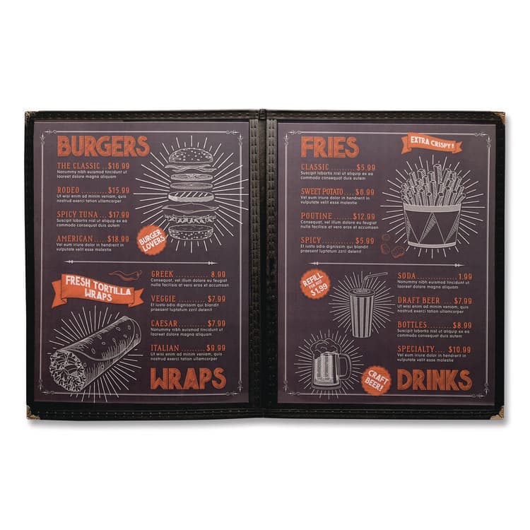 EXCELLO GLOBAL PRODUCTS Menu Holder For 8.5 x 11 Menus, Portrait Orientation, 4-View, 9.6 x 12 Holder, Clear/Black/Silver, 10/Pack (EXOSPLSMENU4) thumbnail 2