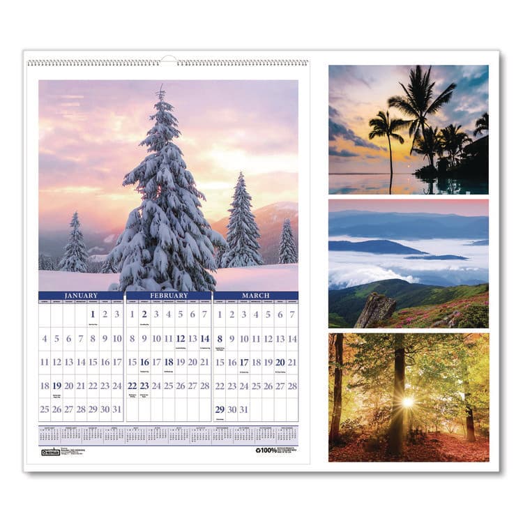 HOUSE OF DOOLITTLE Recycled Three-Month Season Wall Calendar, 12 x 16.5, Multicolored Sheets, 14-Month: Dec 2025 to Jan 2027 (HOD323)