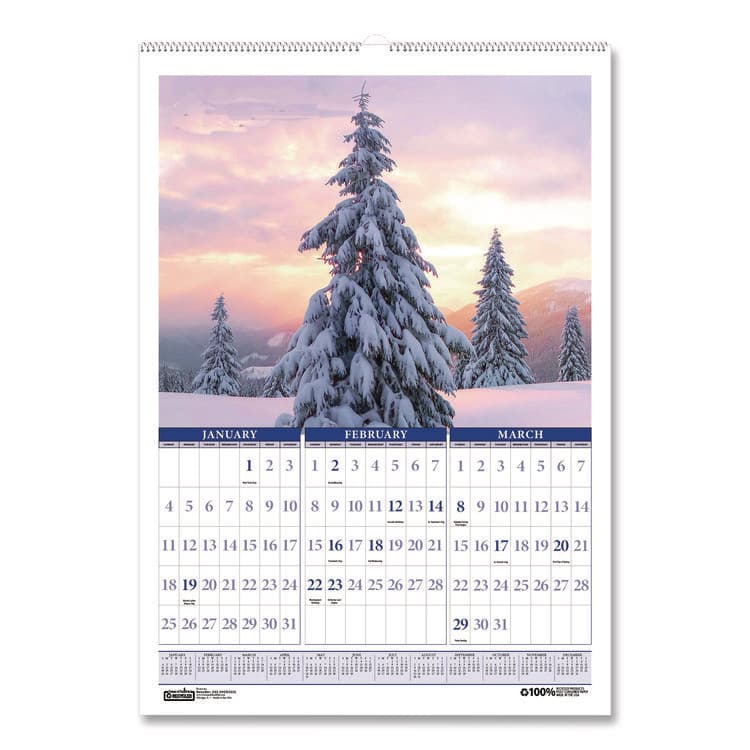 HOUSE OF DOOLITTLE Recycled Three-Month Season Wall Calendar, 12 x 16.5, Multicolored Sheets, 14-Month: Dec 2025 to Jan 2027 (HOD323) thumbnail 2