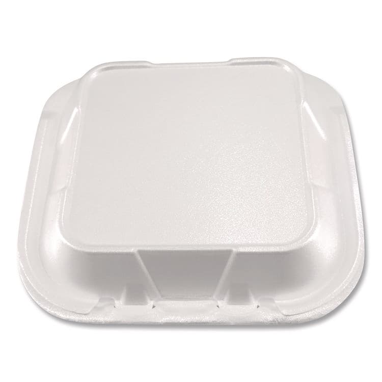 PLASTIFAR SA Foam Hinged Lid Containers, 3-Compartment, 8.56 x 8 x 2.76, White, Foam, 200/Carton (PST12092) thumbnail 3