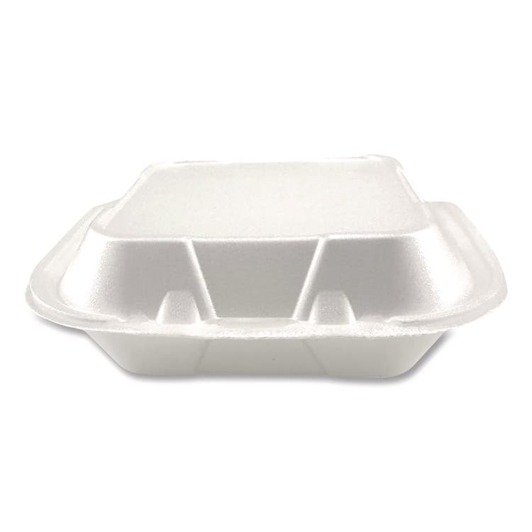 PLASTIFAR SA Foam Hinged Lid Containers, 3-Compartment, 8.56 x 8 x 2.76, White, Foam, 200/Carton (PST12092) thumbnail 4