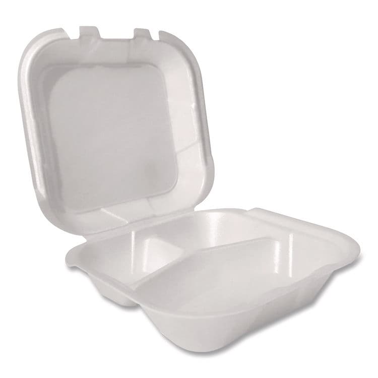 PLASTIFAR SA Foam Hinged Lid Containers, 3-Compartment, 8.56 x 8 x 2.76, White, Foam, 200/Carton (PST12092) thumbnail 2