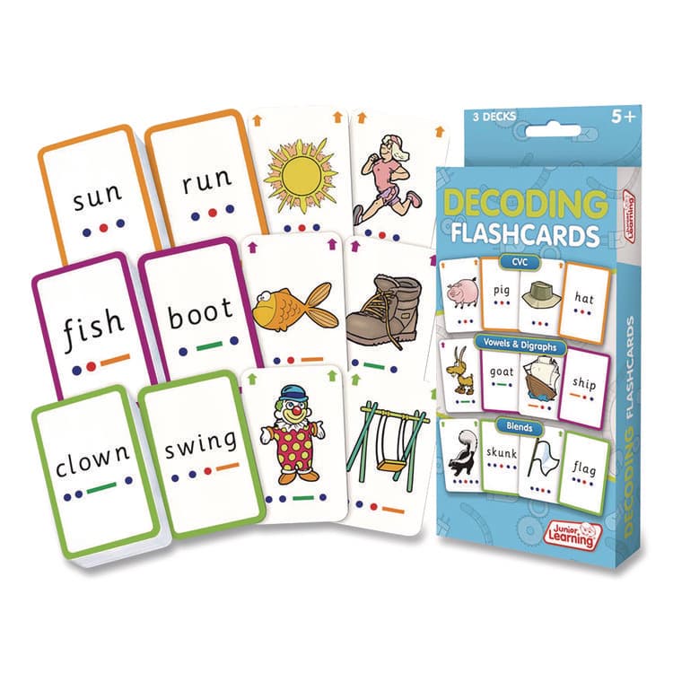 JUNIOR LEARNING Decoding Flashcards: Blend Patterns, CVC Words, Vowels/Digraphs, Grades K to 1, Assorted Colors, 54 Cards/Deck, 3 Decks (JRL211) thumbnail 2