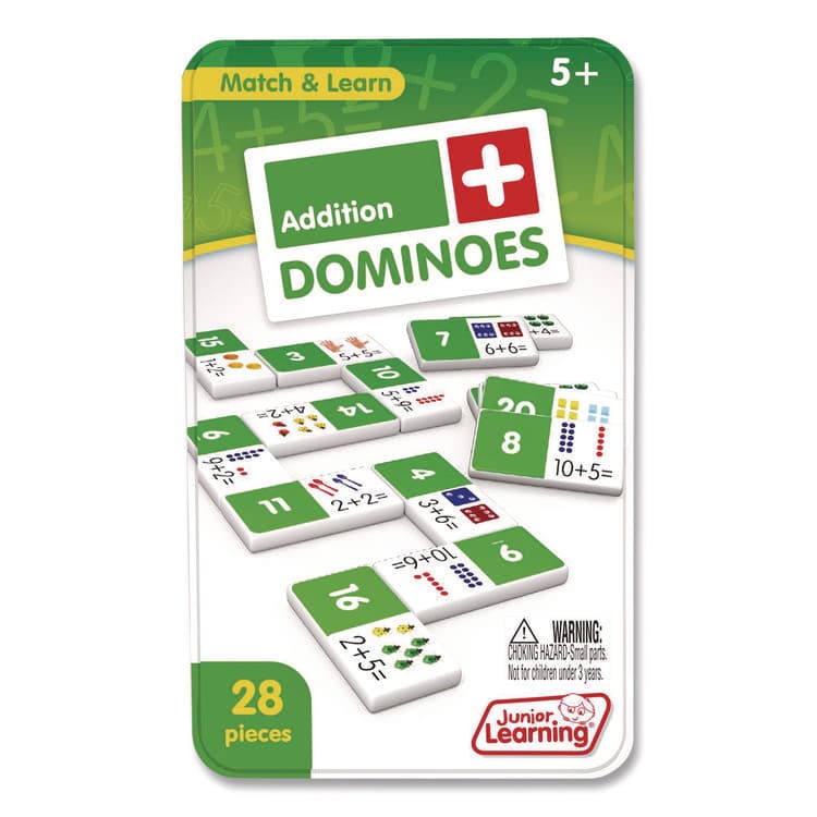 JUNIOR LEARNING Addition Dominoes, 1 to 2 Players, Grades K to 2, 28 Pieces (JRL481)