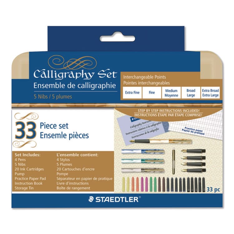 STAEDTLER, . Master the Art of Calligraphy Fountain Pen Set, 33 Pieces, (5) Nib Sizes, (7) Ink Colors, (4) Barrel Colors (STD899SM5NA)