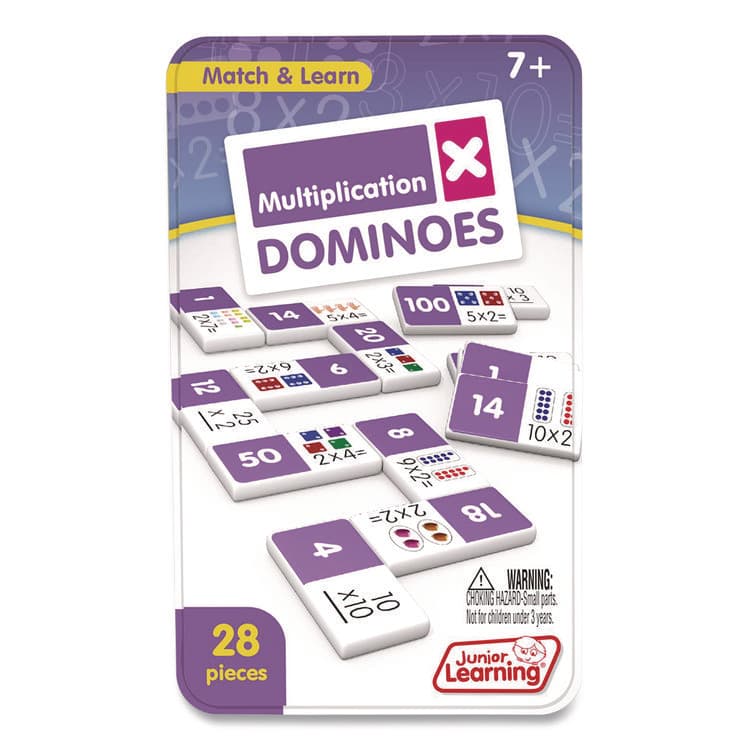 JUNIOR LEARNING Multiplication Dominoes, 1 to 2 Players, Grades 2 to 4, 28 Pieces (JRL483)