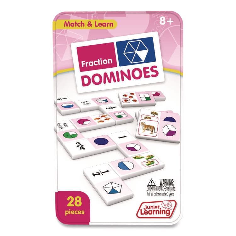 JUNIOR LEARNING Fraction Dominoes, 1 to 2 Players, Grades 3 to 7, 28 Pieces (JRL485)