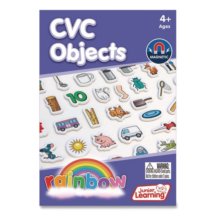 JUNIOR LEARNING Rainbow CVC Objects, +/- 1.6" Tall, Assorted Objects and Object Colors, White Background, 40 Pieces (JRL641)