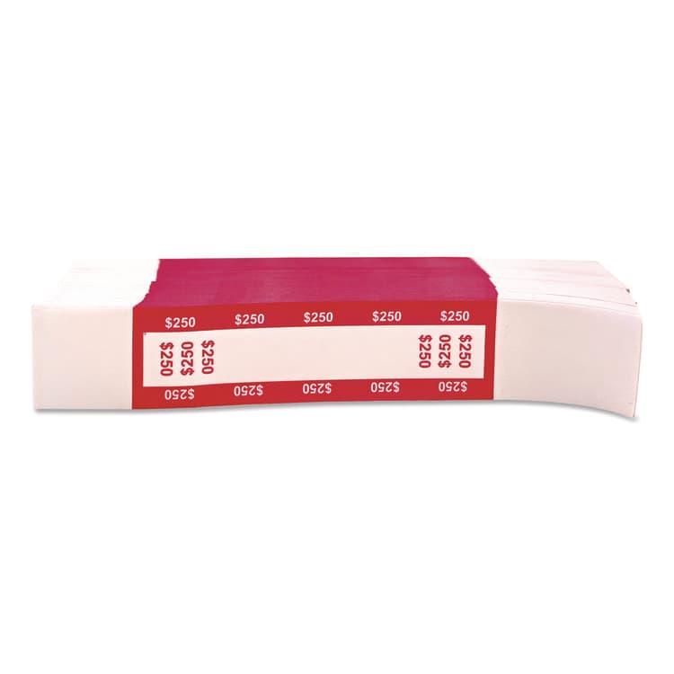 CONTROLTEK Currency Straps, Self-Adhesive, Ones, $250 Strap, Pink/White, 1,000/Pack (CNK560018)