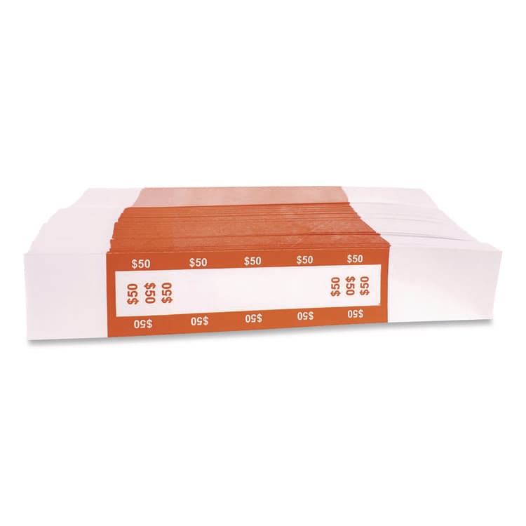 CONTROLTEK Currency Straps, Self-Adhesive, Ones, $50 Strap, Orange/White, 1,000/Pack (CNK560116)