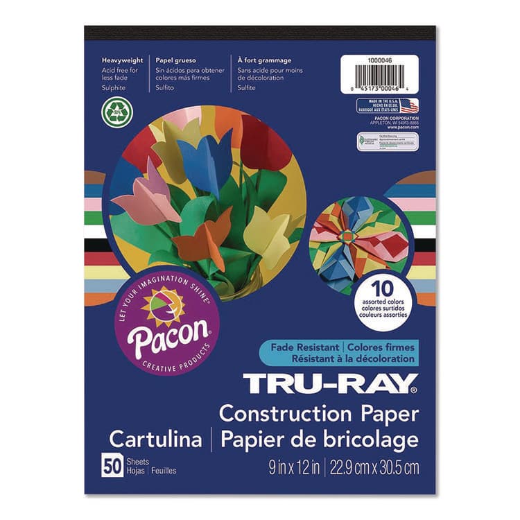 PACON CORPORATION Tru-Ray Construction Paper, 9 x 12, Assorted Colors, 50 Sheets/Pad (PACP1000046)