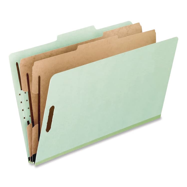 TOPS BUSINESS FORMS Pressboard Top Tab Classification Folders, 2/5-Cut Tab, Expands 2.5", 2 Dividers, 6 Fasteners, Legal Size, Light Green, 10/BX (PFX17176EE)