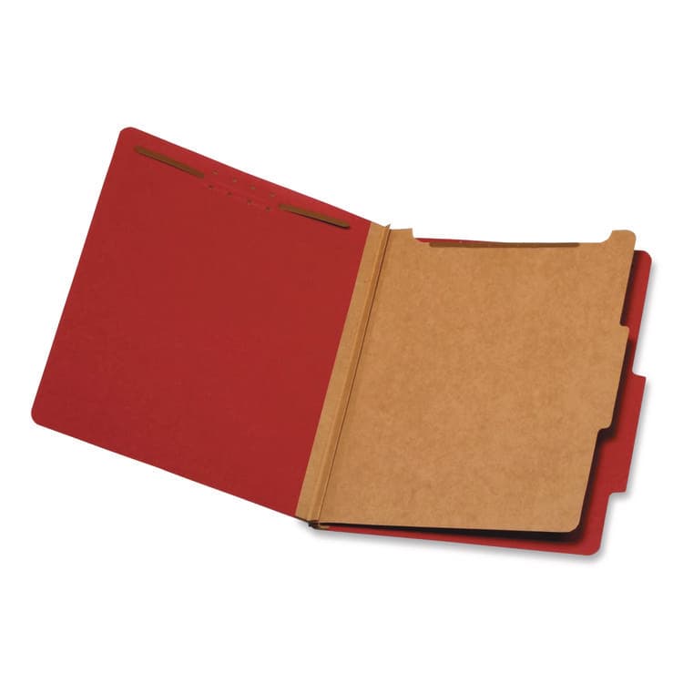 TOPS BUSINESS FORMS Pressboard Top Tab Classification Folders, 2/5-Cut Tab, Expands 1.75", 1 Divider, 4 Fasteners, Letter Size, Bright Red, 10/BX (PFX23731P)