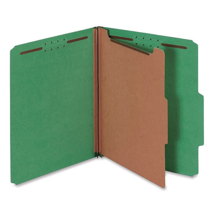 TOPS BUSINESS FORMS Pressboard Top Tab Classification Folders, 2/5-Cut Tab, Expands 1.75", 1 Divider, 4 Fasteners, Letter Size, Dark Green, 10/BX (PFX23733P)