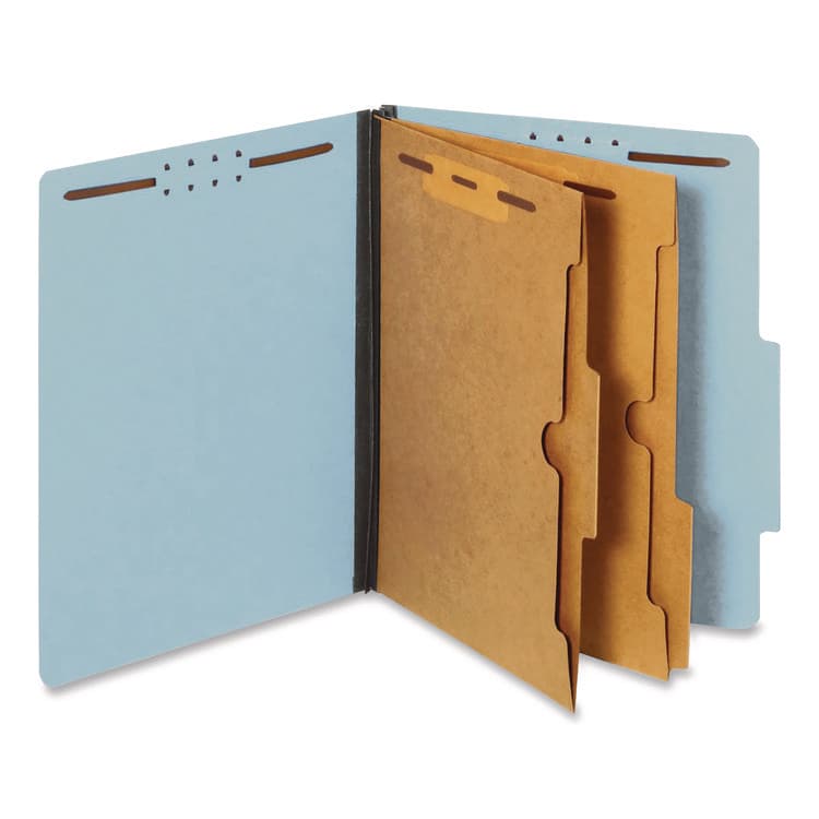 TOPS BUSINESS FORMS Pressboard Classification Folders, 2/5 Tab, Expands 2.5", 2 Full-Pocket Dividers, 6 Fasteners, Letter Size, Light Blue, 10/BX (PFX24081P)