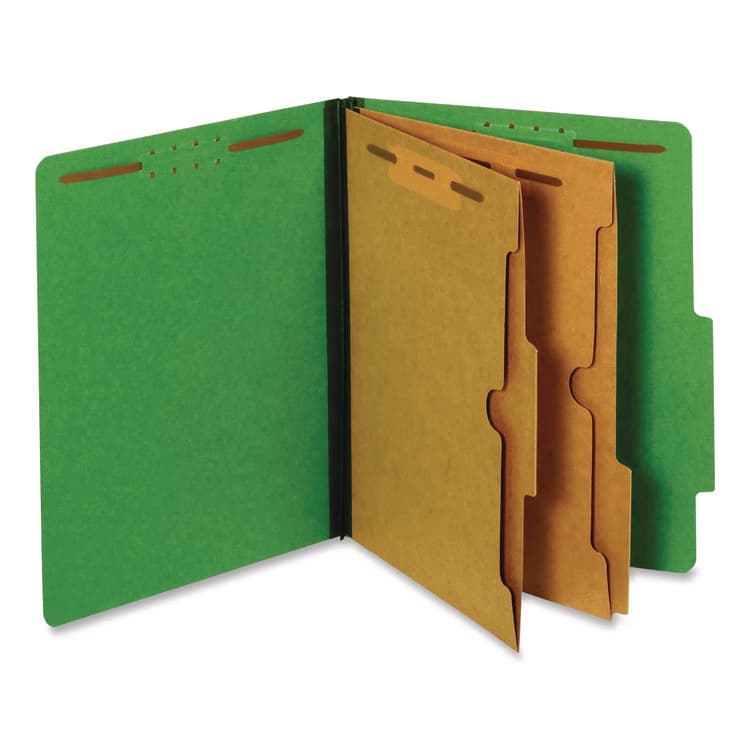 TOPS BUSINESS FORMS Pressboard Classification Folders, 2/5 Tab, Expands 2.5", 2 Full-Pocket Dividers, 6 Fasteners, Letter Size, Dark Green, 10/BX (PFX24083P)
