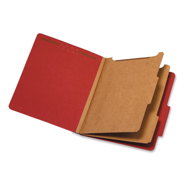 TOPS BUSINESS FORMS Pressboard Top Tab Classification Folders, 2/5-Cut Tab, Expands 2.5", 2 Dividers, 6 Fasteners, Letter Size, Bright Red, 10/BX (PFX24131P)