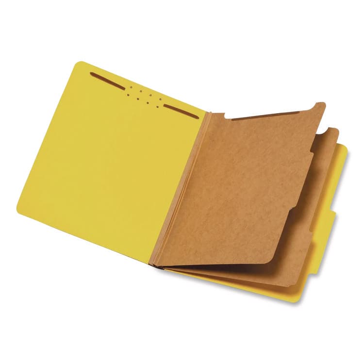 TOPS BUSINESS FORMS Pressboard Top Tab Classification Folders, 2/5-Cut Tab, Expands 2.5", 2 Dividers, 6 Fasteners, Letter Size, Yellow, 10/Box (PFX24134P)