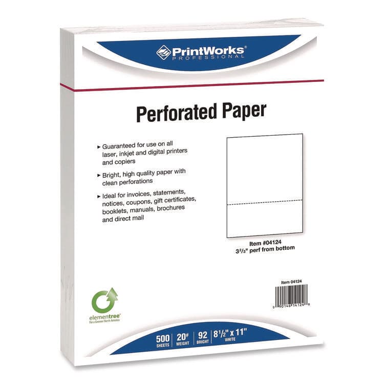 PARIS CORPORATION Perforated Paper, 92 Bright, Perforated 3.66" from Bottom, 8.5 x 11, White, 500 Sheets/Ream, 5 Reams/Carton (PWK04124P)