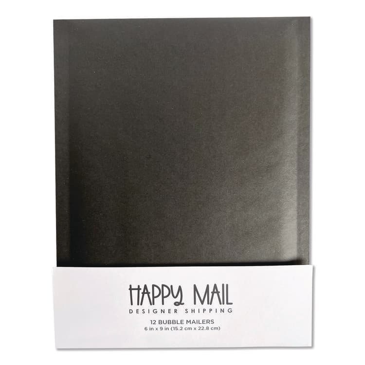 HAPPY MAIL DESIGNER SHIPPING Self-Sealing Bubble Mailer, 6 x 9, Black, 12/Pack (WLB245153)