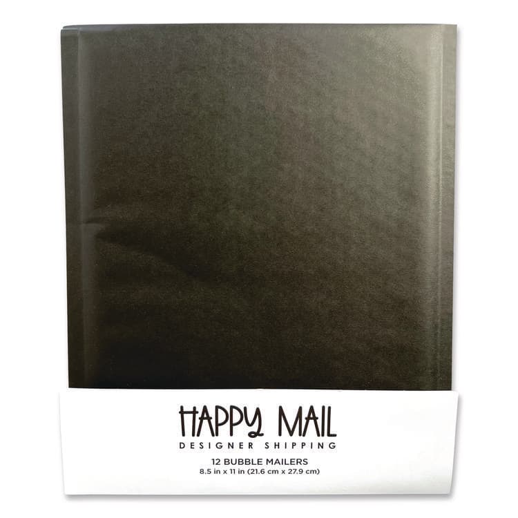 HAPPY MAIL DESIGNER SHIPPING Self-Sealing Bubble Mailer, 8.5 x 11, Black, 12/Pack (WLB245156)