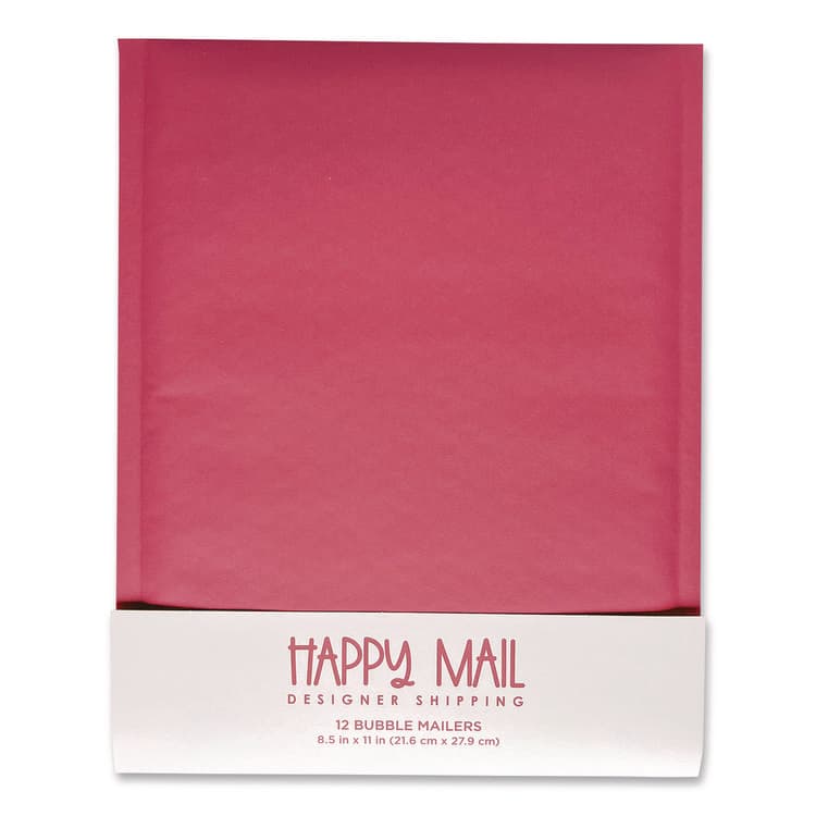 HAPPY MAIL DESIGNER SHIPPING Self-Sealing Bubble Mailer, 8.5 x 11, Pink, 12/Pack (WLB245158)