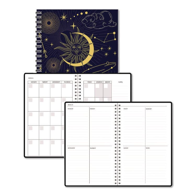HOUSE OF DOOLITTLE Recycled Non-Dated Monthly/Weekly Planner, Celestial, Blue/Gold Cover, Undated (HOD212144)