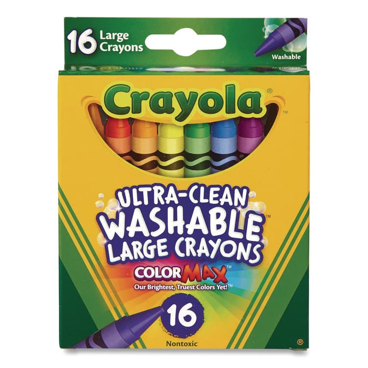 BINNEY & SMITH / CRAYOLA Ultra-Clean Washable Crayons, Large Size, 0.44" x 4", 16 Assorted Colors, 16/Box (CYO523281)