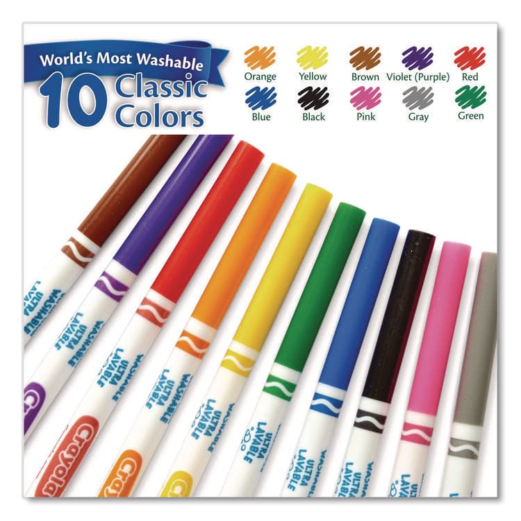 BINNEY & SMITH / CRAYOLA Ultra-Clean Washable Markers, Fine Line Precision Bullet Tip, Assorted Colors, 10/Box (CYO587852) thumbnail 3