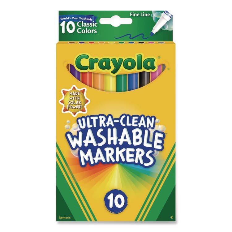 BINNEY & SMITH / CRAYOLA Ultra-Clean Washable Markers, Fine Line Precision Bullet Tip, Assorted Colors, 10/Box (CYO587852)