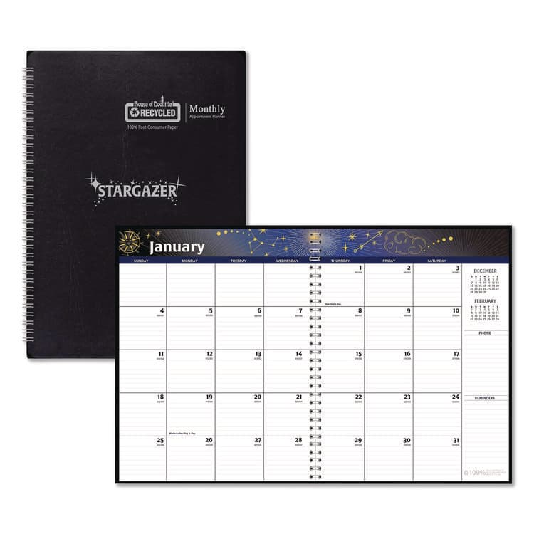 HOUSE OF DOOLITTLE Recycled Stargazer Monthly Planner, Stargazer Artwork, 11 x 7, Black Cover, 13-Month (Dec to Dec): 2026 (HOD21602)